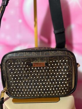 Calvin Klein Brown Logo Studded Crossbody Bag